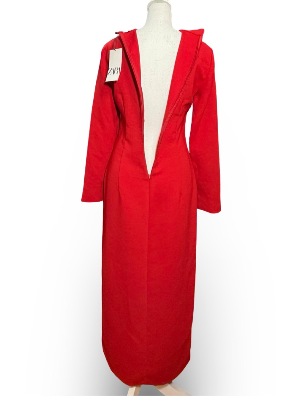 Zara Red Mandarin Collar Midi Dress with Frog Fasteners S - Picture 12 of 14